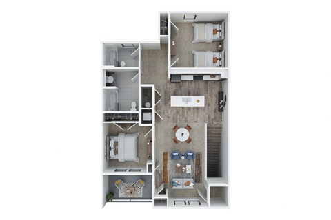 Floor plan for 2 beds, 2 baths, 1129 sqft